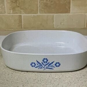 Corningware White Baking Dish with Blue Floral Design